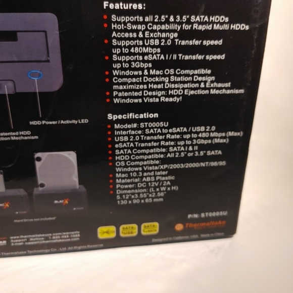 Thermaltake BlacX Dual 2.5" 3.5" SATA HDD eSATA USB2.0 Docking Station.Still - Picture 7 of 16